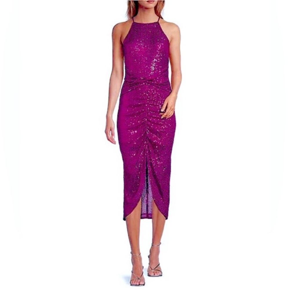 Like new Belle by Badgely Mischka Rose Gold Sequin Gown
